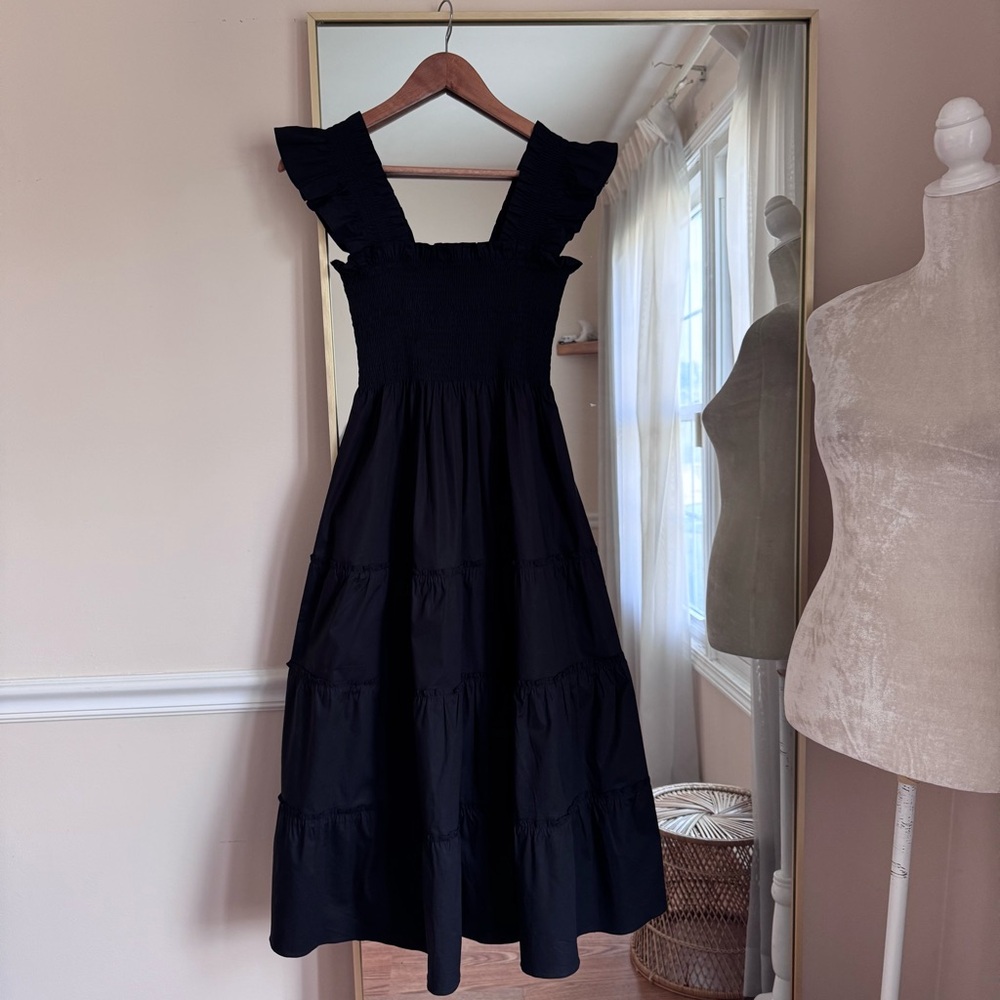 Hill House Black Midi Dress with Ruffled Straps